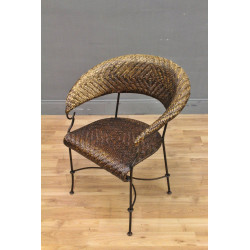 Rattan Sitzgruppe 3-tlg Wintergarten Vintage Sessel Glastisch